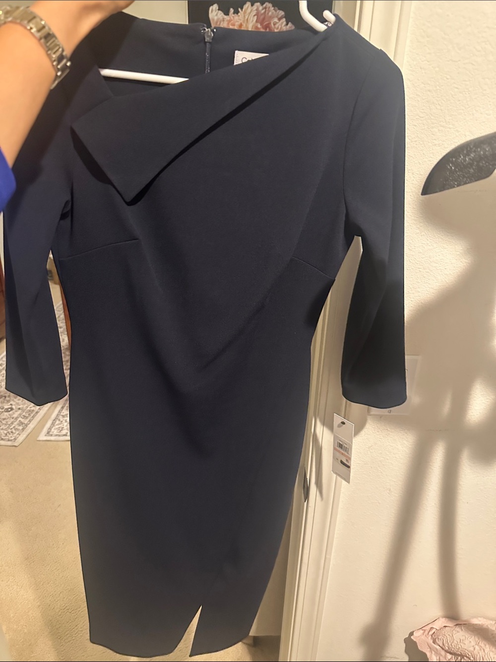 Calvin Klein navy Midi Sheath Dress with Front Slit - Picture 7 of 7
